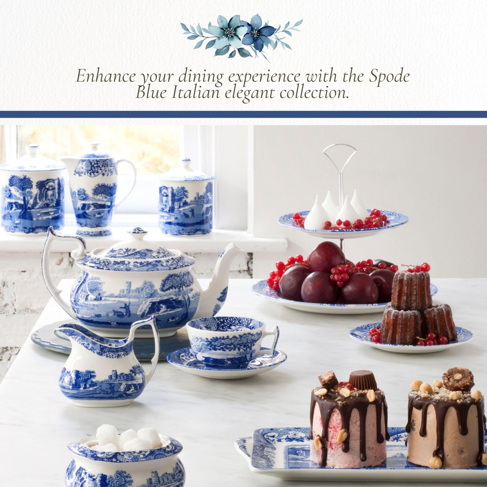 Spode Blue Italian Porcelain Serving Platter with Dome - Elegant Dessert Tray for Cakes, Pastries, Cheese - Oriental Decor Serveware, Dishwasher & Microwave Safe Treat Display Tray - Image 5