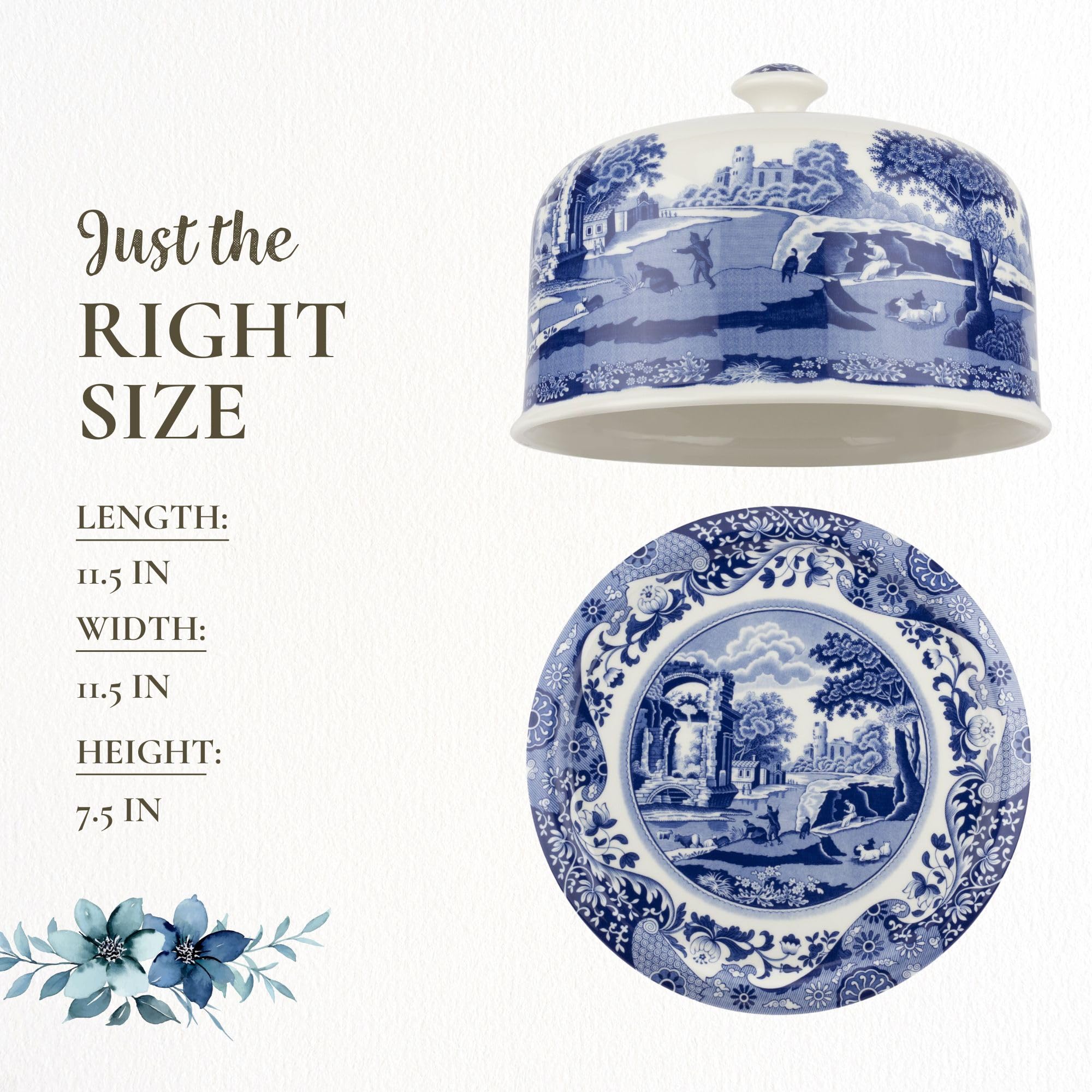 Spode Blue Italian Porcelain Serving Platter with Dome - Elegant Dessert Tray for Cakes, Pastries, Cheese - Oriental Decor Serveware, Dishwasher & Microwave Safe Treat Display Tray - Image 7
