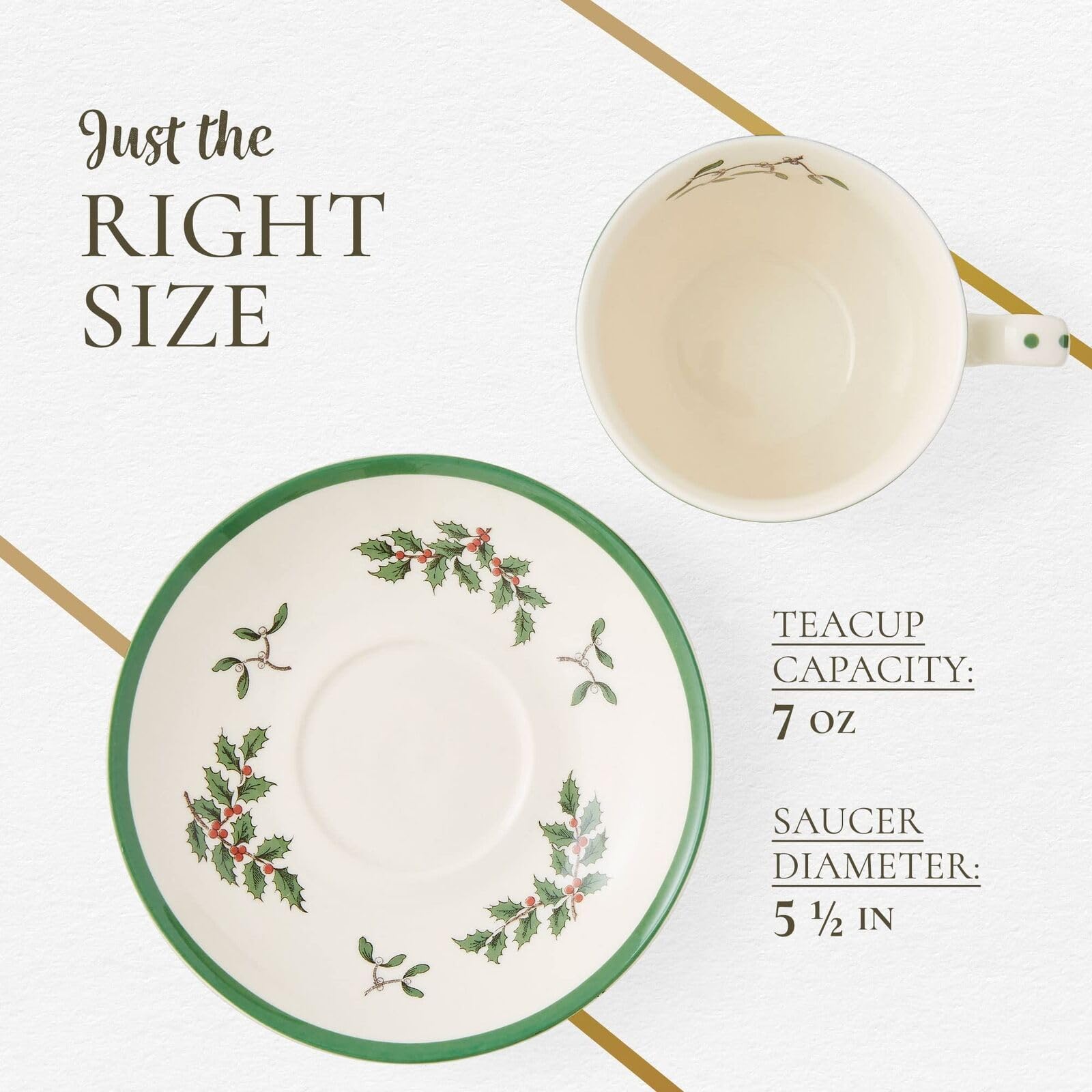 Spode Christmas Tree 7 fl.oz Teacup & Saucer Set - Set of 4 Festive Holiday Earthenware Cups, Classic English Drinkware for Christmas Dining, Collectible Tableware Made in England, Dishwasher Safe - Image 8