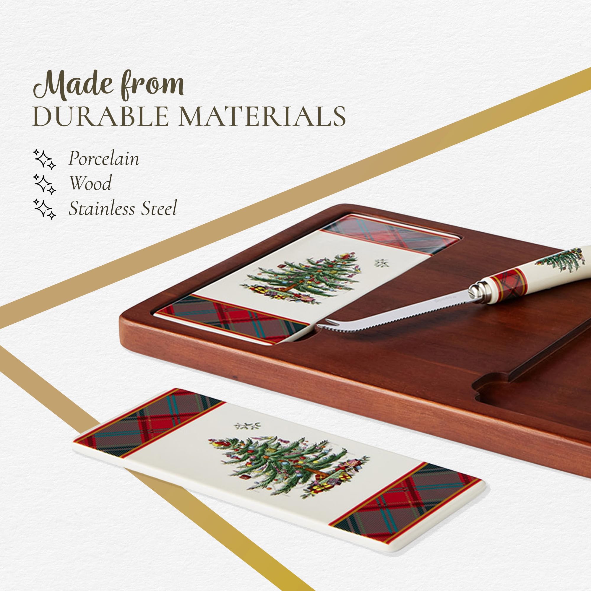 Spode Christmas Tree Cheese Board & Knife Set, Tartan Plaid - Holiday Entertaining, Charcuterie & Cracker Tray, Seasonal Serveware - Christmas Table Setting & Presentation - Image 4