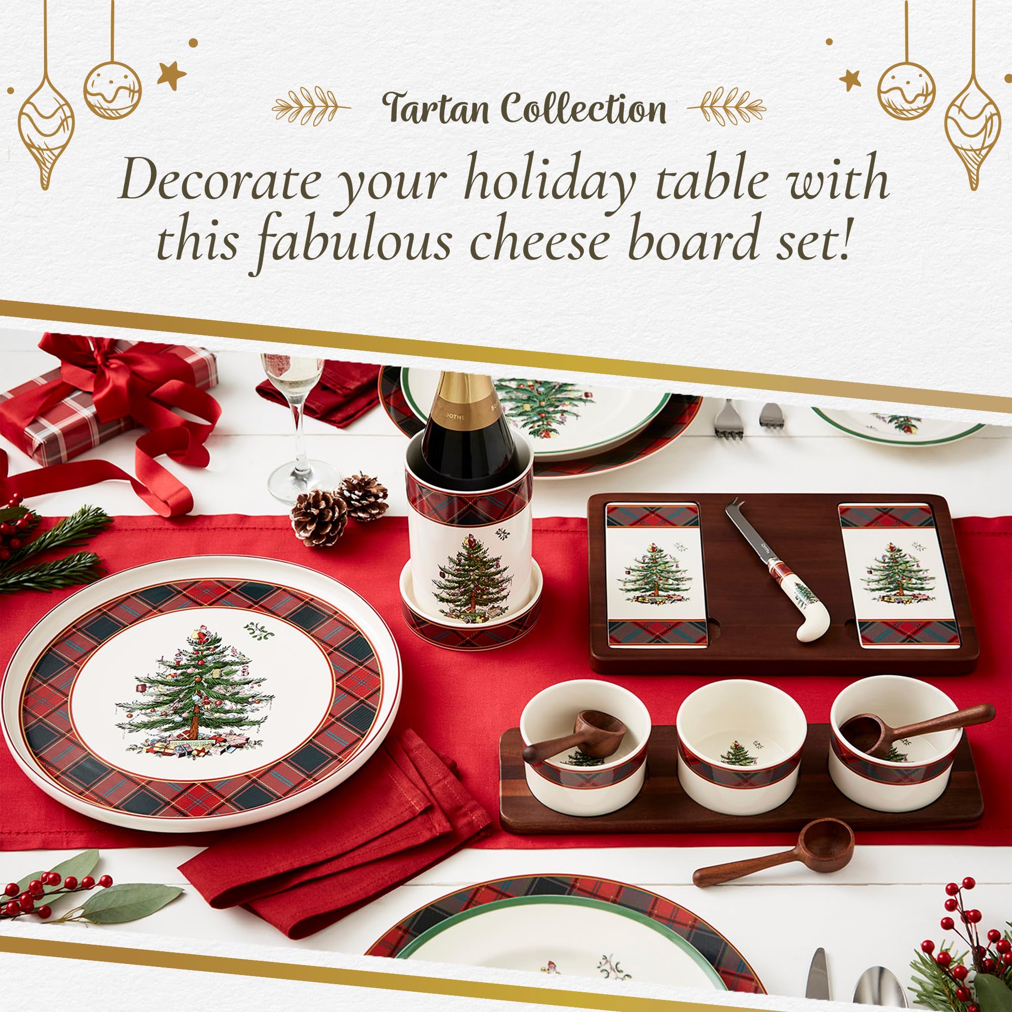 Spode Christmas Tree Cheese Board & Knife Set, Tartan Plaid - Holiday Entertaining, Charcuterie & Cracker Tray, Seasonal Serveware - Christmas Table Setting & Presentation - Image 5