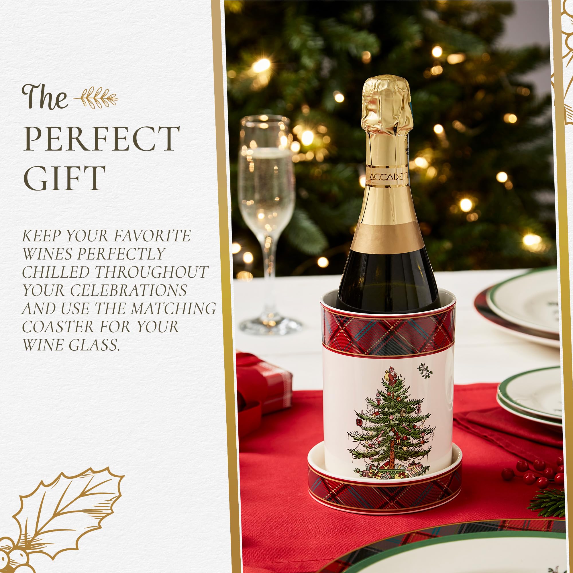 Spode Christmas Tree Wine Chiller & Coaster, Tartan Plaid - Elegant Wine Cooler & Beverage Chiller for Holiday Entertaining, Christmas Table Settings, Festive Dinner Plates, & Seasonal Serveware - Image 7