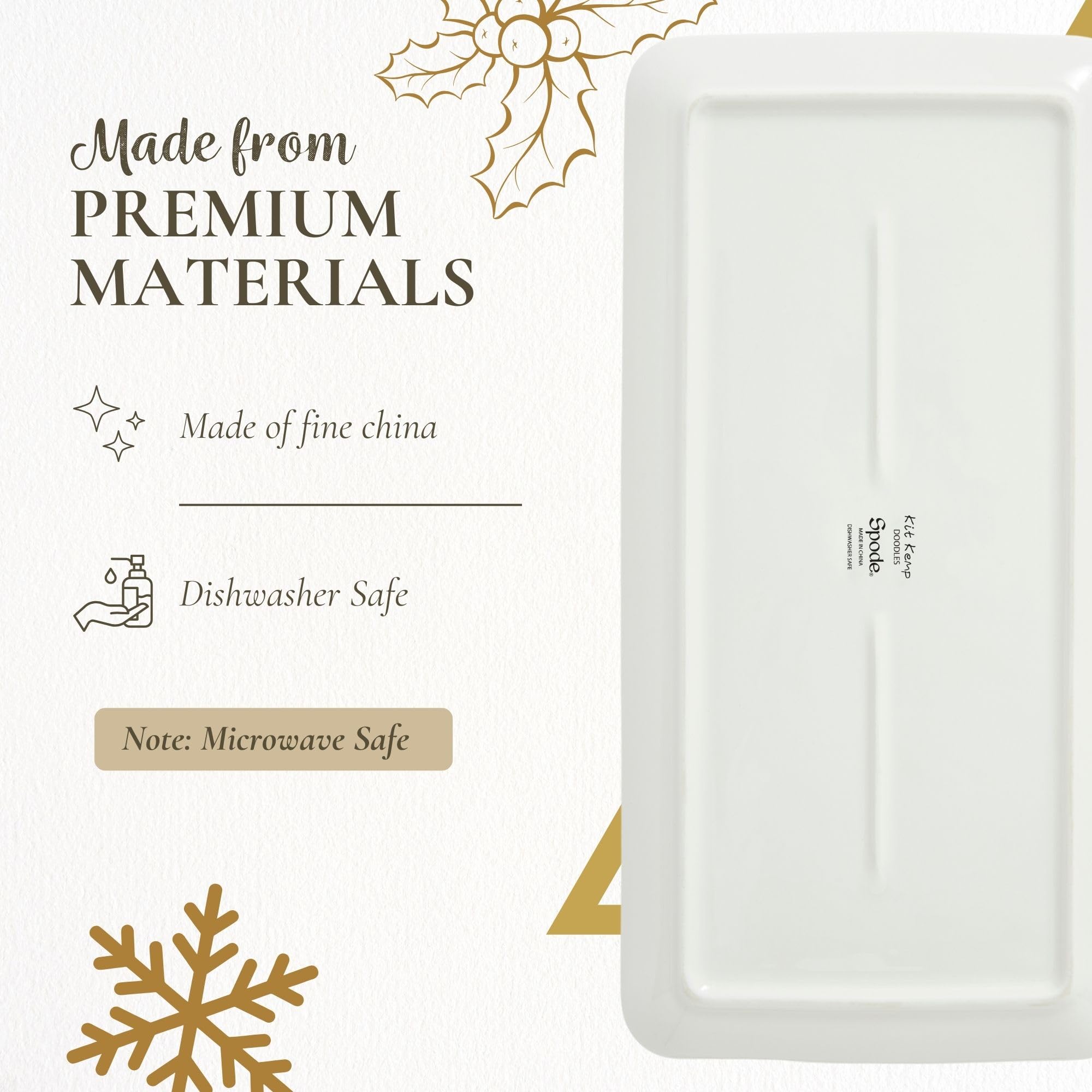 Spode Kit Kemp 12" Doodles Serving Tray - Fine China Dessert Server for Sandwiches, Snacks, Appetizers, Dishwasher Safe Christmas Tableware for Home Entertaining & Holiday Gatherings - Image 4