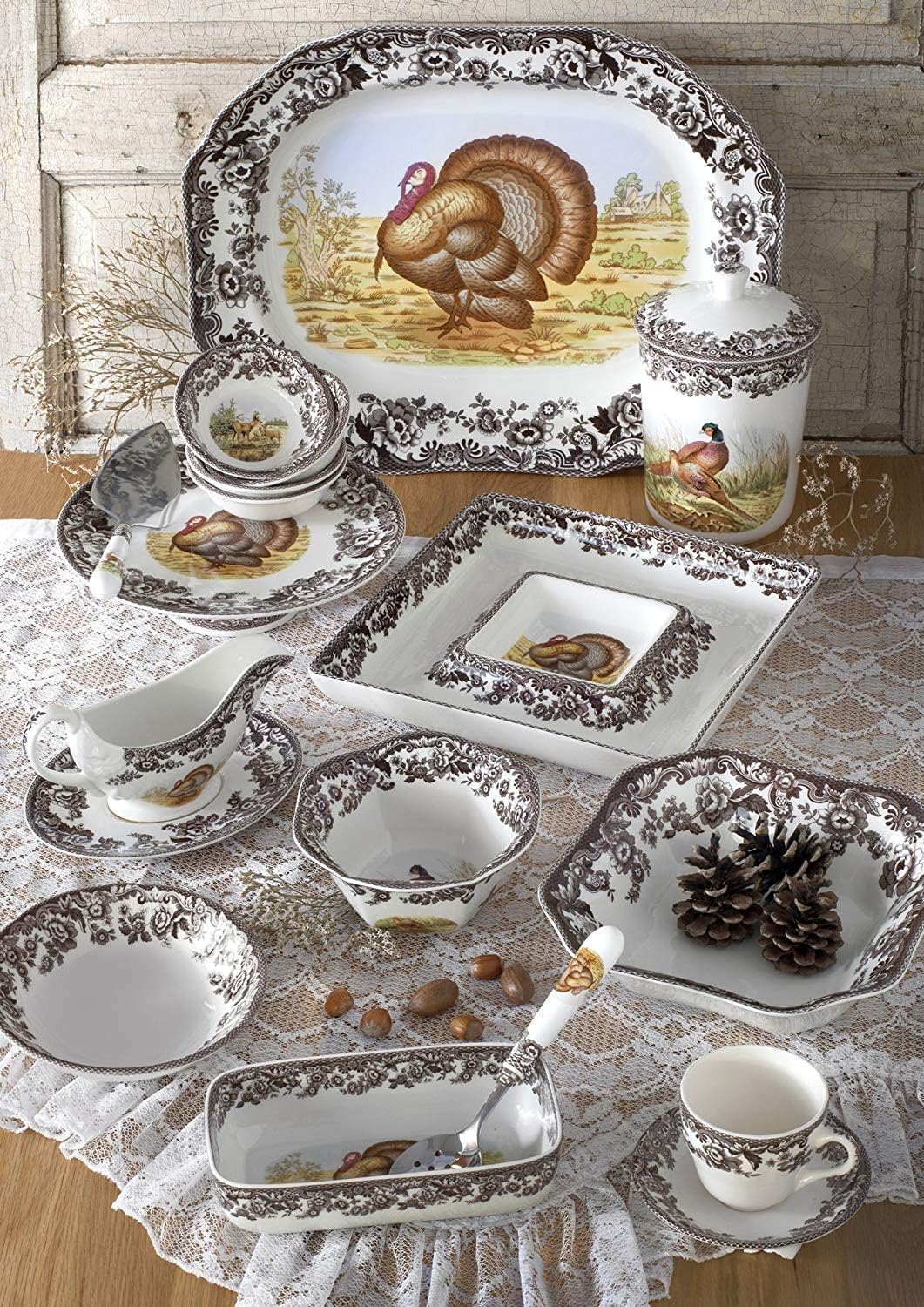 Spode Woodland Daisy Turkey Serving Bowl - 10" Large Porcelain Bowl, Thanksgiving Tableware, Microwave & Dishwasher Safe, British Game Animal Design with Stylized Floral Border, Regimental Oak Shape - Image 5